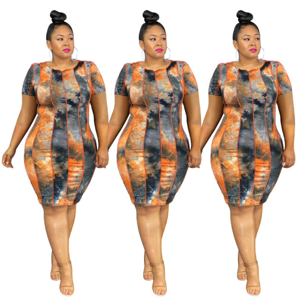 Casual Tie-Dye Plus Size Women's Dress