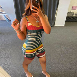 2021 Summer Sexy Sleeveless Striped Color Jumpsuit