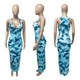 V-Neck Tie-Dye Printing Thread Long Dress
