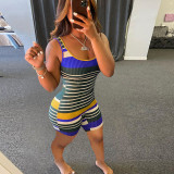 2021 Summer Sexy Sleeveless Striped Color Jumpsuit