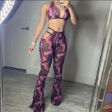 Sexy Women's Personalized Stretch Belt Digital Printing Two-Piece Suit