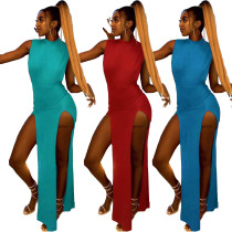 Solid Color Split Sexy Personality Dress