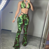Sexy Women's Personalized Stretch Belt Digital Printing Two-Piece Suit