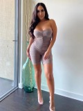 Pure Color Pleated Chest-Wrapped Temperament Sexy Jumpsuit
