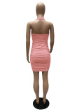 Halter Backless Pure Color Pleated Simple Bandage Dress