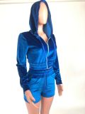 Hooded Zipper Suit Casual Long-Sleeved Shorts
