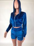 Hooded Zipper Suit Casual Long-Sleeved Shorts