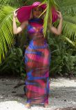 Sexy See-Through Leopard Colorful Print Beach Net Gauze Dress