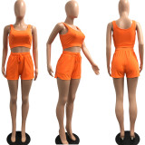 Two-Piece Sports Solid Color Pit Strip Vest Shorts