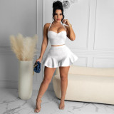 Casual Sexy Solid Color Slim-Fit Ruffled Shorts Sports Suit