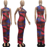 Sexy See-Through Leopard Colorful Print Beach Net Gauze Dress