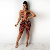 Sexy Two-Piece Suit with Tiger Wrapped Chest and Drawstring