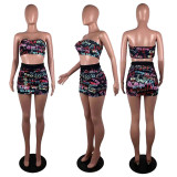 Digital Letter Printed Two-Piece Wrap Chest Open Back