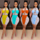 Contrasting Color Stitching Sleeveless Pull Tube Sexy Jumpsuit