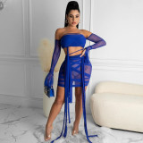 Wrapped Chest Strap Trumpet Sleeve Mesh Two-Piece Suit