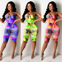 Tie-Dye Printed Shoulder-Wrapped Fashion Sexy Jumpsuit