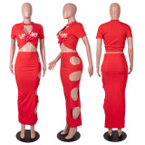 Two-Piece Fashion Casual Set With Holes And Hollow Legs Exposed