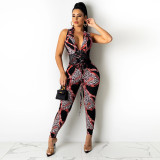 Leopard Print Wrap Chest Drawstring Fashionable Sexy Jumpsuit