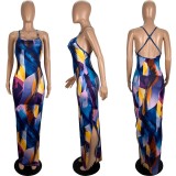 Slim-Fit Suspender Painted Print Dress