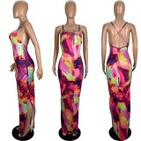 Slim-Fit Suspender Painted Print Dress