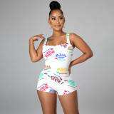 Colorful Open Back Strapless Letter Jumpsuit