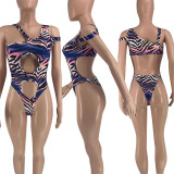 Sexy Tiger Skin Crop Bikini Swimsuit
