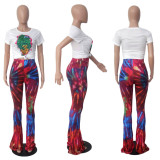 Sexy Casual Trendy Skinny Big Flared Tie-Dye Printed Trousers