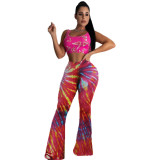 Sexy Casual Trendy Skinny Big Flared Tie-Dye Printed Trousers