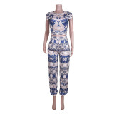Spring And Summer New Printed Short-Sleeved Two-Piece Suit