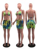 Sexy Fashion Print Strappy Short Skirt Swimsuit Suit