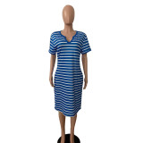 Summer European And American Women's Striped V-Neck Dress