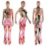 Printed Sling Strap Sleeveless Casual Wide-Leg Jumpsuit