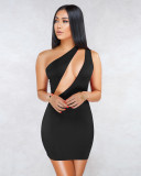 Solid Color One-Shoulder Sexy Dress Nightclub Skirt