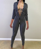 Striped Printed Cropped Sleeve Sexy Jumpsuit