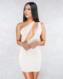 Solid Color One-Shoulder Sexy Dress Nightclub Skirt