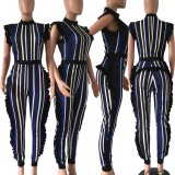 Sexy Sleeveless Vertical Stripes With Wooden Ears Jumpsuit