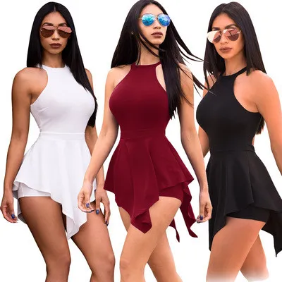 Sexy Leggings Solid Color Open Back Short Jumpsuit