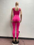 Solid Color Vest Trousers With Holes, Zipper Design, Two-Piece Suit