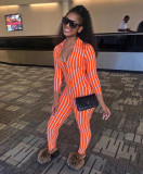 Striped Printed Cropped Sleeve Sexy Jumpsuit