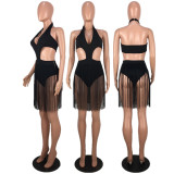 Sexy Slim Nightclub Fringed Deep V-Neck Tide One-Piece Swimsuit