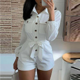 White Buttoned Woven Casual Jumpsuit