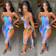 Casual Oil Painting Print Retro Lace-Up Summer Jumpsuit