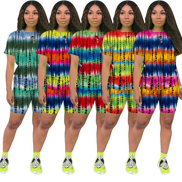 Printed Tie-Dye T-Shirt Shorts Casual Suit