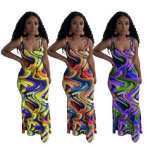 Cute Printed Wave Pattern Vest Dress