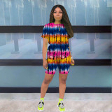 Printed Tie-Dye T-Shirt Shorts Casual Suit