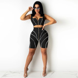 Shoulder Wrapped Chest Zipper Stitching Two-Piece Suit