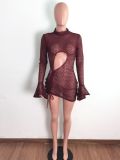 Mesh See-Through Drawstring Pleated Casual Sexy Dress