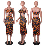 Leopard Print Commuter Dress With Wrapped Chest And Shoulders