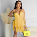 Fashion Sexy Dress With Sling Tassel Wrap Chest