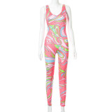 Summer New Style Printed Sexy Sleeveless Skinny Jumpsuit
